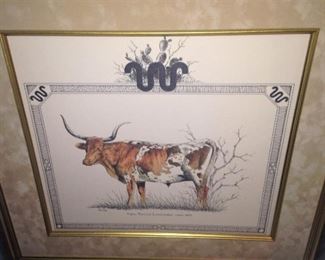 Double matted King Ranch Longhorn framed print
