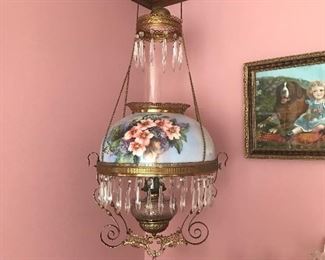Miller hanging oil lamp with Limoge crystals!