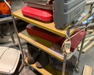 Utility cart with electric outlet in mustard yellow
