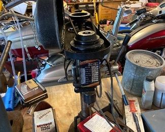 Drill press, galvanized minnow bucket