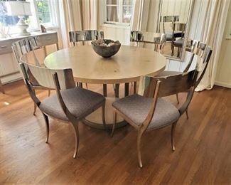 Dining table $ 498 ~  $410 per chair  ~ Faux shagreen Console $399~ Faux shagreen chest $299 ~ Dining chairs (set of 6) these are Metal Bernhardt chairs $410 each (sold in sets)  ~ Silver wall Mirror $189 ~ Spool Table 54"
