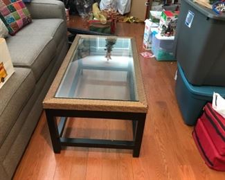 Faux Wicker and glass coffee table $75