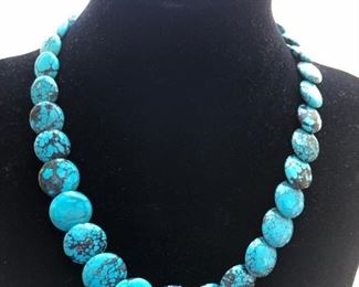 Beautiful Real Turquoise Coin Necklace $105 with a lobster claw clasp with 1 inch extension chain.