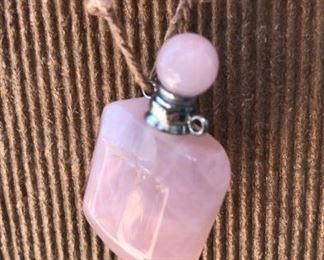 NEW NEVER BEEN USED Beautiful ROSE QUARTZ PERFUME HOLDER and hand macrame necklace $36