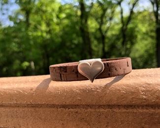 $32 cork and leather bracelet with heart charm with strong magnetic clasp.  Can be made 6-8' wrist.  
