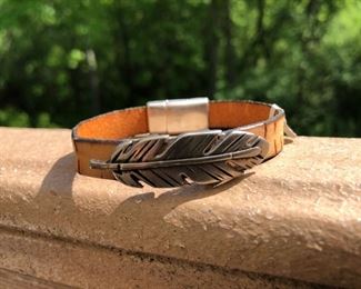 $32 LEAF CHARM LEATHER BRACELETS WITH MAGNETIC CLASP.  CAN BE MADE 6-8'.  THIS IS A POPULAR BRACELET.