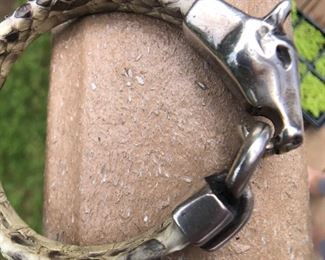 PYTHON LEATHER WITH HORSE BRIDLE CLASP.  DEFINITELY MADE FOR THE HORSE LOVER.  $49. CAN BE MADE WITH WRIST SIZE 7 AND 1/2 AND UP.  