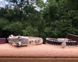 A LARGE VARIETY OF LEATHER BRACELETS TO CHOOSE FROM.  PRICES RANGE FROM 32-55.  PLEASE CALL 815.519.7653 FOR MORE INFO.  I CAN SEND PICTURES AND GIVE MORE SPECIFICS AFTER I KNOW YOUR CHOICES.  DESIGNSBYJEFFJEWERLY@GMAIL.COM