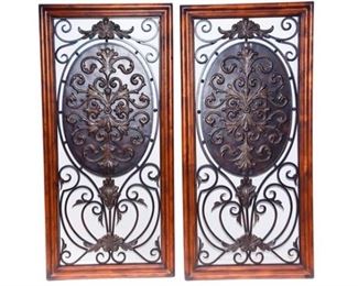 47. Pair of Decorative Metal and Wood Panels