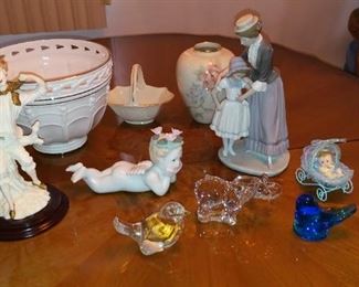 Armani Youth (1),  Lenox (3 pcs),  Lladro (1) Mother and Daughter,
SOLD - Little Angel, 2 glass birds, clear crystal animal.
