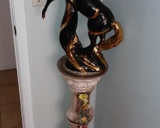 Black and Gold Rearing Stallion is available, ask $250.  Now. $200.   Mint perfect!
SOLD - Authentic Italian Marked "Capodimonte" Floral Rose Decorated Ceramic Pedestal.