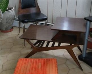 Our True Mid Century Modern (MCM) Department. 
Chair and Orange Foot Rest are Still available.    End Table is SOLD.