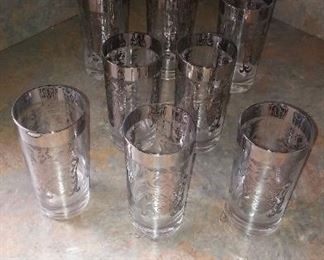 Barware Glasses:  Set of Vintage 1950's or 60's Silvered Highball Glasses, $80./ for 8 glasses.