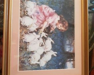 Little Girl feeding Rabbits Print