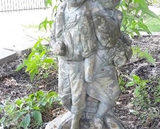 Outdoor Ceramic Statue of Boy and Girl