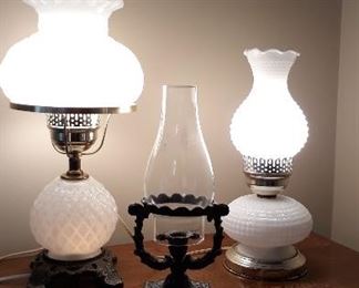 Vintage Milk Glass Hurricane Lamps 