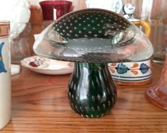 Mushroom glass paperweight