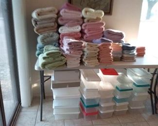 Towels, shoe boxes