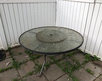Glass patio table with lazy Susan $65.00
