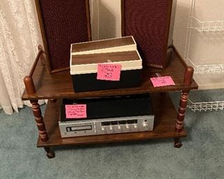 JC Penney Stereo with turntable and 8 track player with speakers and 8 track tapes