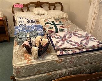 French Provincial bed with quilts/linens