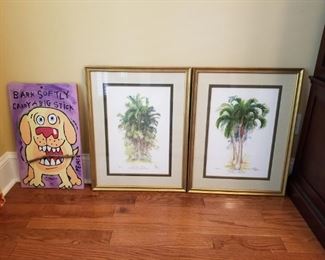  Fun Pease dog artwork, signed/numbered palm tree prints
