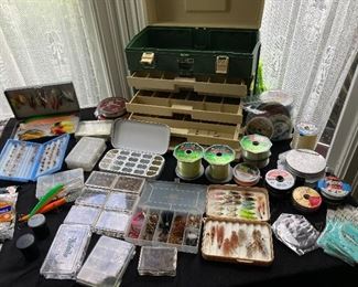 Flies, line, lures, Plano tackle box