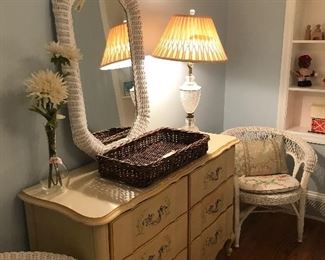 Vintage 6 drawer French Provincial dresser. 
Cute wicker chairs with custom cushions