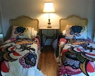 Vintage French Provincial twin headboards and foot board
Fun and colorful bedding