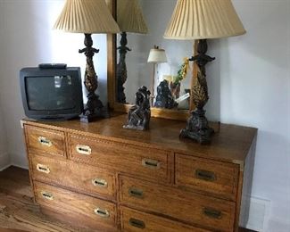 Campaign style  7 drawer chest and matching night stand
Decorative lamps