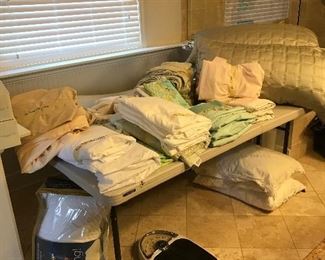 Linens , scale and bathroom items