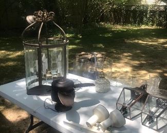 Hanging lights, ceiling fans and copper lanterns