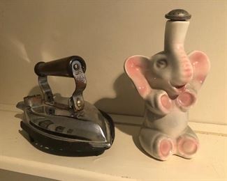 Vintage Iron and Ceramic Elephant Steamer