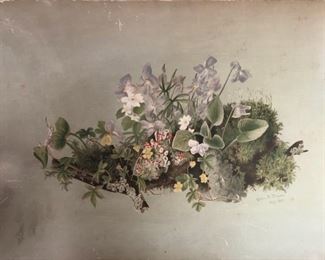 Lovely floral mounted chromolithograph 
