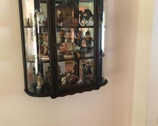 Wall mounted wood display cabinet with mirrored back