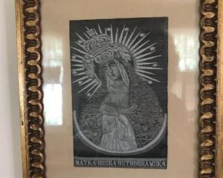 "Our Lady of the Gate of Dawn" framed fabric art
