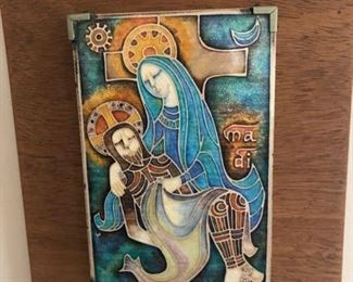 MCM enamel on copper, Mary and Jesus at the cross
