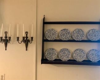 Lovely plate rack display and wall mount candlesticks