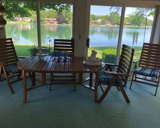 German-made wood outdoor table & 4 armchairs