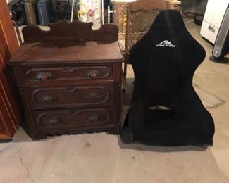 Antique dresser and modern gaming chair