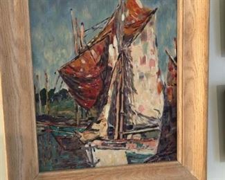 Original framed artwork, boat painting