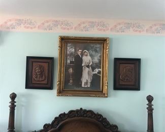 Large framed wedding photograph, tinted