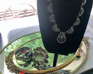 Vanity mirrors and beautiful sterling necklace, and bracelets