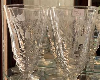6 Etched water glasses 