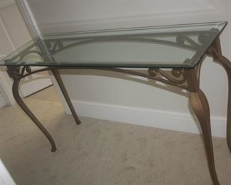 WROUGHT IRON AND GLASS CONSOLE