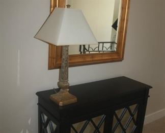 MIRRORED DOOR AND WOOD CONSOLE