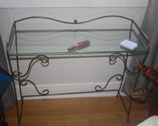 WROUGHT IRON AND GLASS CONSOLE