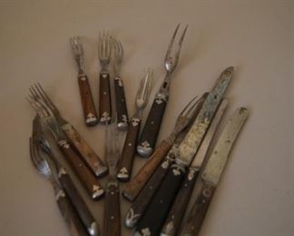 Vintage civil war era wooden handled knives and forks