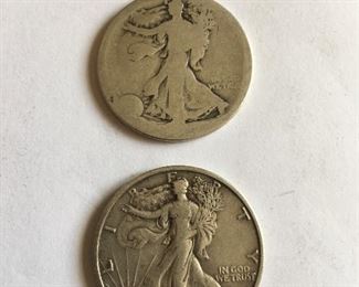 Walking Liberty halves, unknown date and 1944-D.