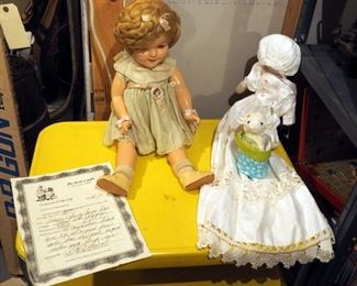 Antique Restored Shirley Temple Doll Circa 1930's, 22" Composition Head, Arms, And Legs, Clothing Original, With Appraisal; Doily Doll, And More